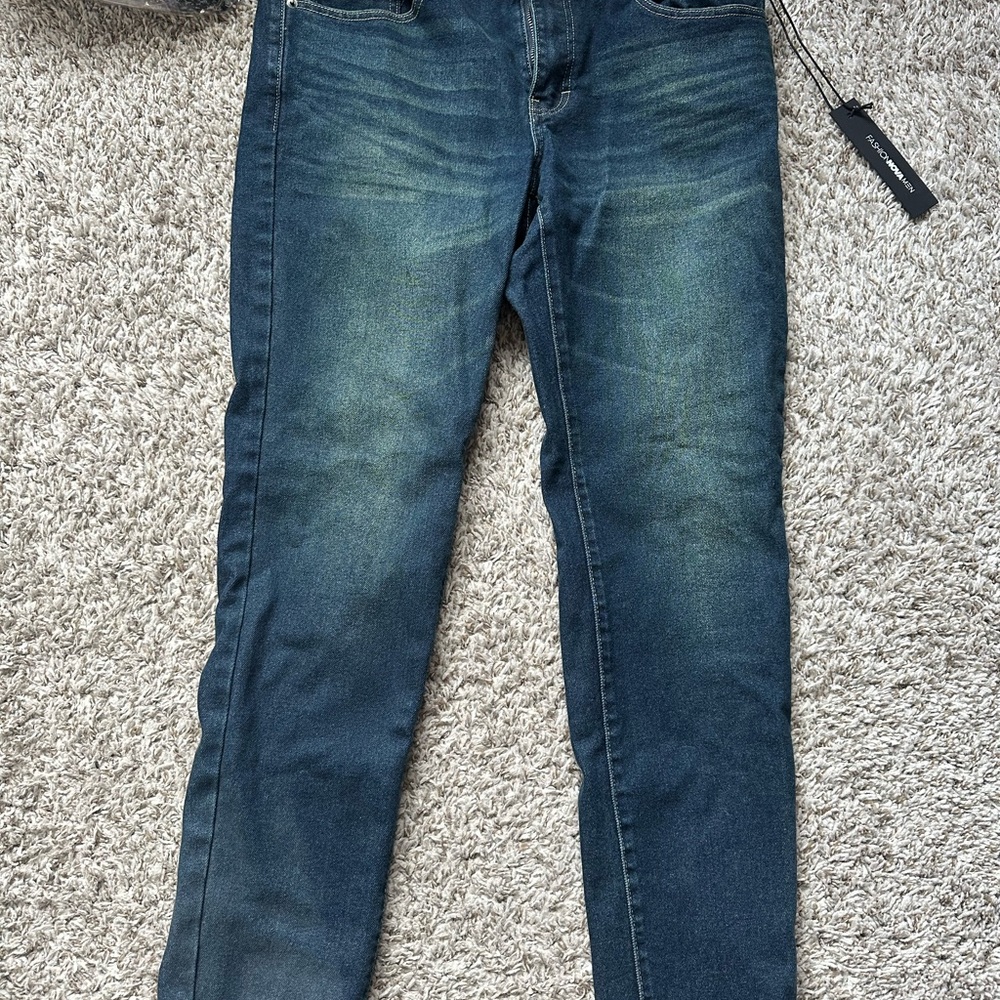 Fashion Nova Blue Skinny Jeans with Vintage Wash